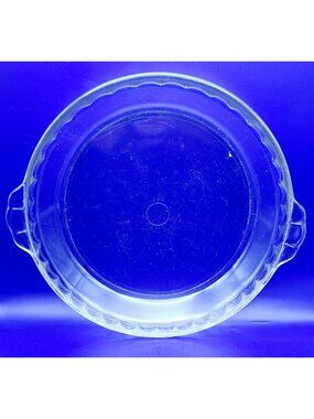 Vtg Pyrex #229 Clear Ruffled Scalloped Edge Glass Pie Dish Plate Handles 9.5"